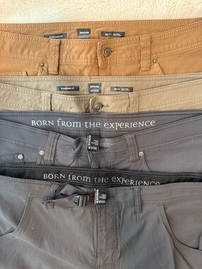 4 Prana Men’s Chinos Shorts in Tan, Khaki & Gray